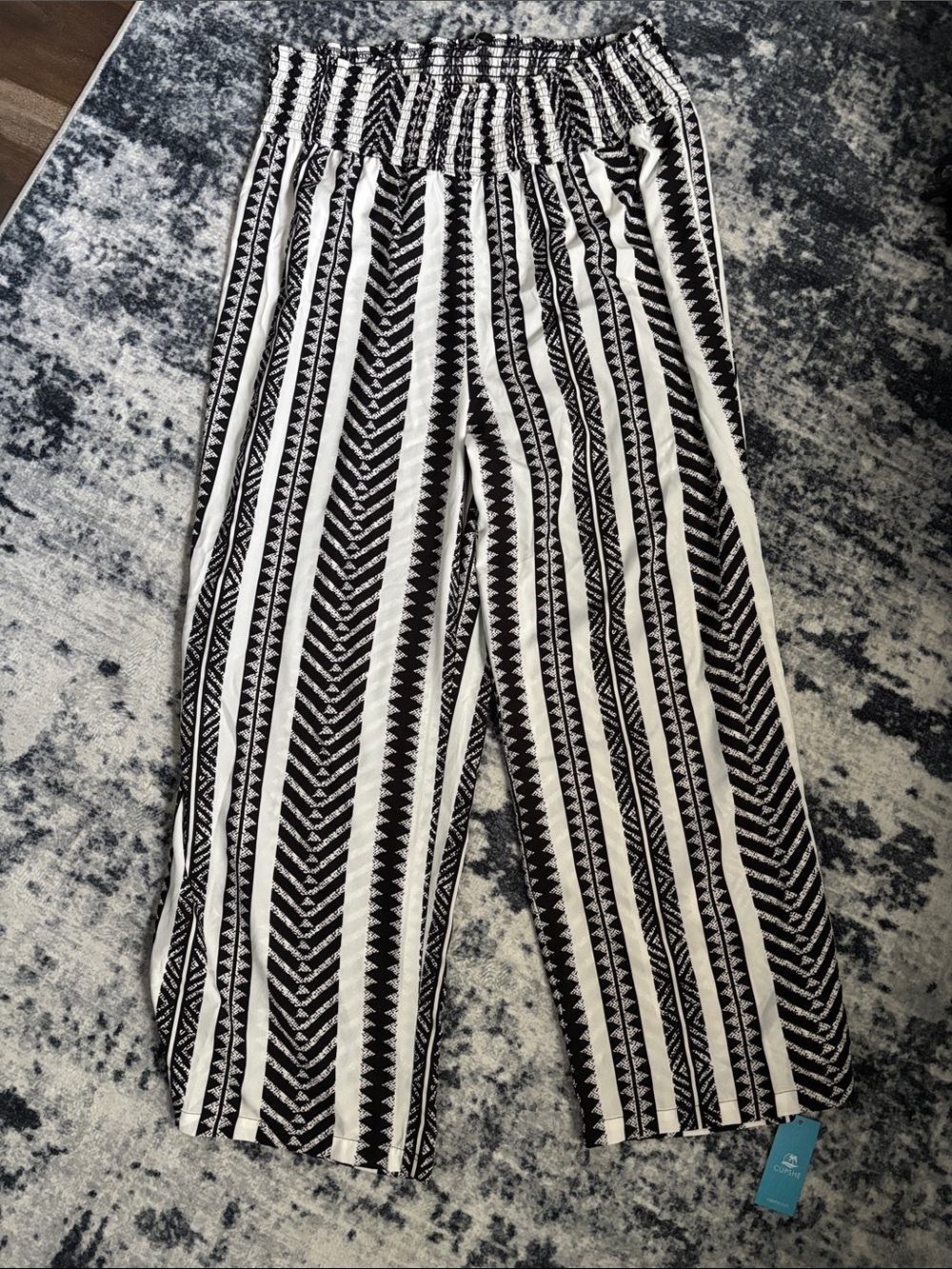Women's Black & White Patterned Wide-Leg Pants - CUPSHE Coverup Pants - NWT